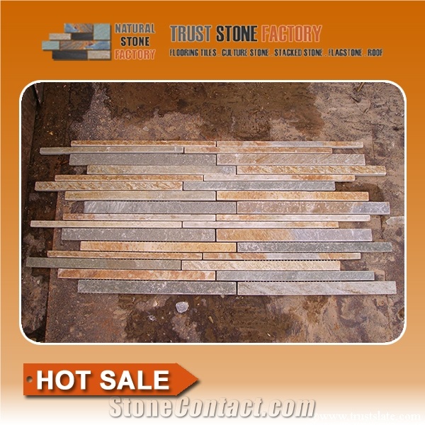 Linear Strips Mosaic, Golden Grey Stone Mosaic,Brick Mosaic,Wall Mosaic,Floor Mosaic