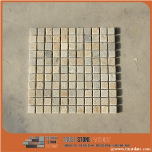 Mixed Color Quartzite Mosaic Tile,Beige Square Stone Mosaic,Wall Mosiac,Garden & Balcony Mosaic,Kitchen Mosaic, Elevator Mosaic,Swimming Pool Mosaic,Cultured Stone