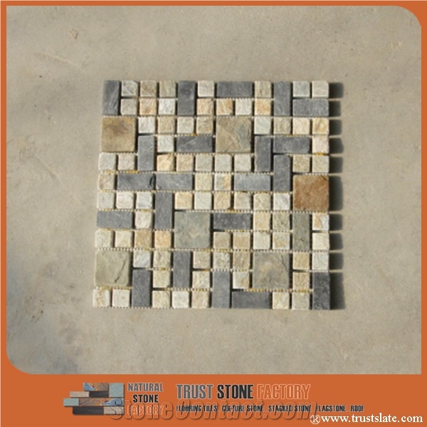 Mixed Color Quartzite Mosaic Tile,Square Stone Mosaic,Wall Mosiac,Garden & Balcony Mosaic,Kitchen Mosaic, Elevator Mosaic,Swimming Pool Mosaic,Cultured Stone