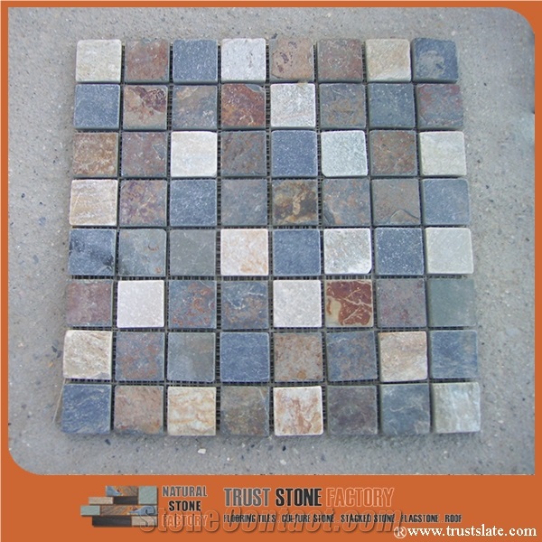 Mixed Color Quartzite Mosaic Tile,Square Stone Mosaic,Wall Mosiac,Garden & Balcony Mosaic,Kitchen Mosaic, Elevator Mosaic,Swimming Pool Mosaic,Cultured Stone