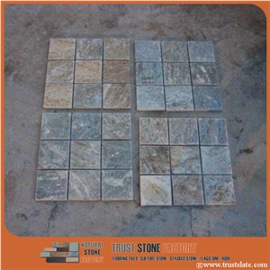 Mixed Color Quartzite Mosaic Tile,Square Stone Mosaic,Wall Mosiac,Garden & Balcony Mosaic,Kitchen Mosaic, Elevator Mosaic,Swimming Pool Mosaic,Cultured Stone