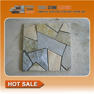 Mixed Color Quartzite Random Flagstone Courtyard Wall, Light Grey Irregular Flagstone Patio Pavers, Green Random Flagstone Wall Veneer, Beige Flagstone Wall Cladding
