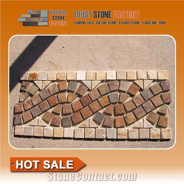 Mosaic Border Line,Brown Desert Stone Mosaic Tiles,Natural Stone Mosaic Tiles Pattern,Wall Cladding,Copper Mosaic for Bathroom&Kitchen&Hotel Decoration
