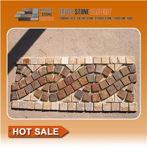 Mosaic Border Line,Brown Desert Stone Mosaic Tiles,Natural Stone Mosaic Tiles Pattern,Wall Cladding,Copper Mosaic for Bathroom&Kitchen&Hotel Decoration