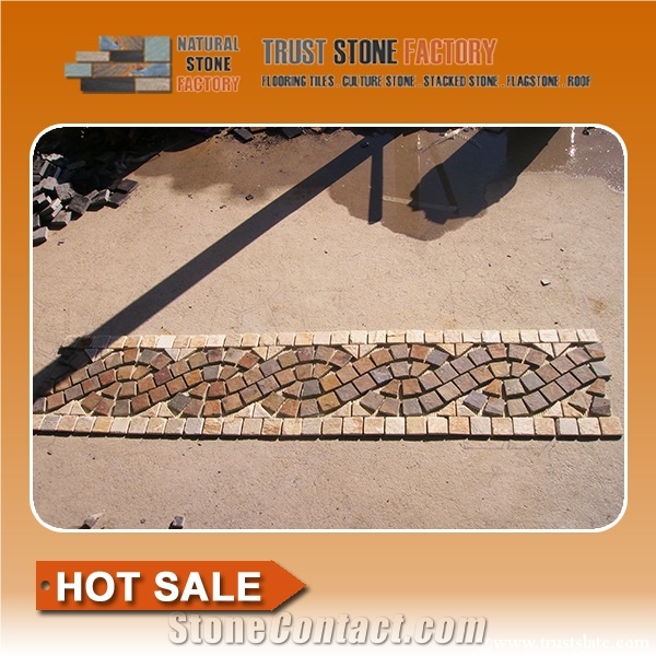Mosaic Border Line,Brown Desert Stone Mosaic Tiles,Natural Stone Mosaic Tiles Pattern,Wall Cladding,Copper Mosaic for Bathroom&Kitchen&Hotel Decoration
