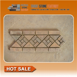 Mosaic Border Line,Brown Stone Mosaic Tiles,Natural Stone,Mosaic Tiles Pattern,Wall Cladding,Copper Mosaic for Bathroom&Kitchen&Hotel Decoration