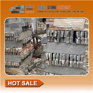 Multicolor Slate Stone Wall Panels Decorative,Quartzite Stacked Stone Fireplace,Cheap Natural Stacked Stone Tile
