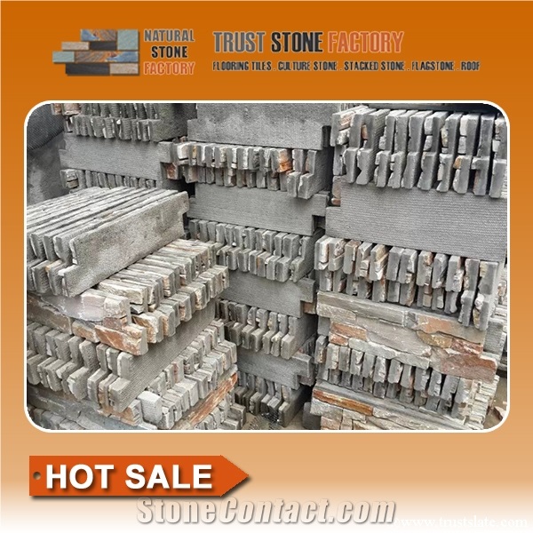 Multicolor Slate Stone Wall Panels Decorative,Quartzite Stacked Stone Fireplace,Cheap Natural Stacked Stone Tile