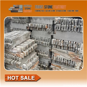 Multicolor Slate Stone Wall Panels Decorative,Quartzite Stacked Stone Fireplace,Cheap Natural Stacked Stone Tile