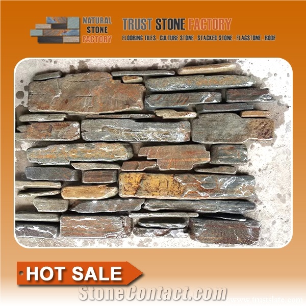 Multicolor Stacked Stone Wall,Quartzite Stacked Stone Tile,Stacked Stone Veneer,Stacked Stone Panels