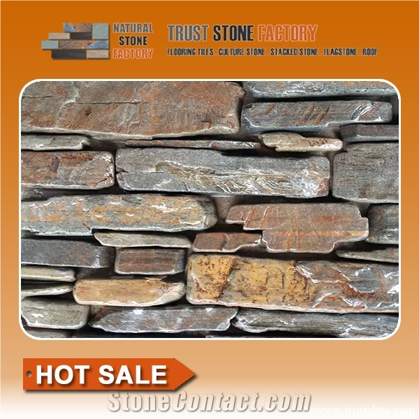 Multicolor Stacked Stone Wall,Quartzite Stacked Stone Tile,Stacked Stone Veneer,Stacked Stone Panels