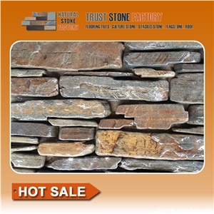 Multicolor Stacked Stone Wall,Quartzite Stacked Stone Tile,Stacked Stone Veneer,Stacked Stone Panels