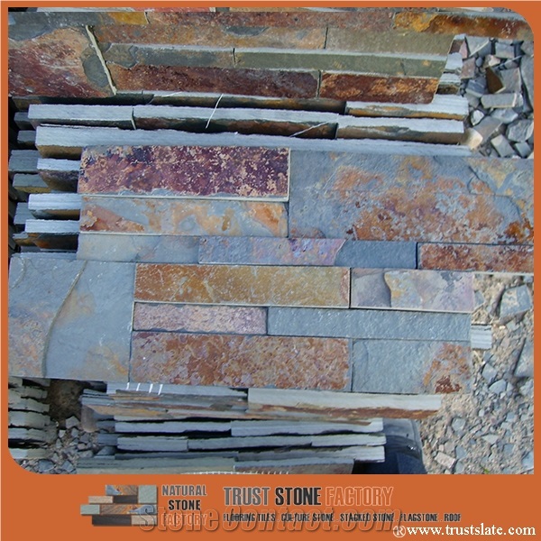 On Sale China Rusty Brown Slate Cultured Stone, Wall Cladding, Stacked Stone Veneer Clearance, Manufactured Stone Veneer