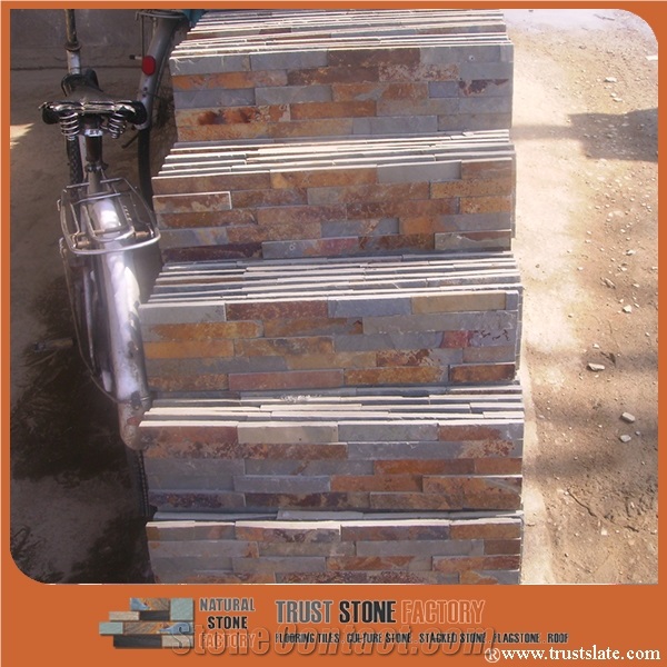 On Sale China Rusty Brown Slate Cultured Stone, Wall Cladding, Stacked Stone Veneer Clearance, Manufactured Stone Veneer