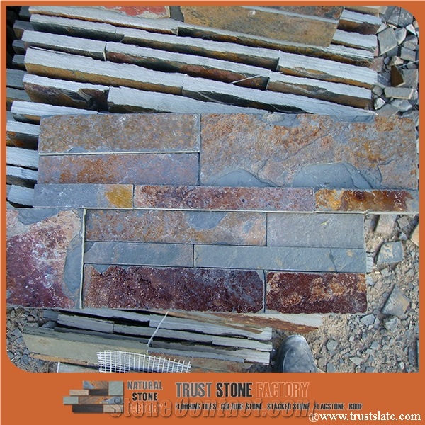 On Sale China Rusty Brown Slate Cultured Stone, Wall Cladding, Stacked Stone Veneer Clearance, Manufactured Stone Veneer