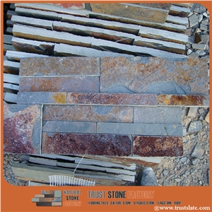 On Sale China Rusty Brown Slate Cultured Stone, Wall Cladding, Stacked Stone Veneer Clearance, Manufactured Stone Veneer