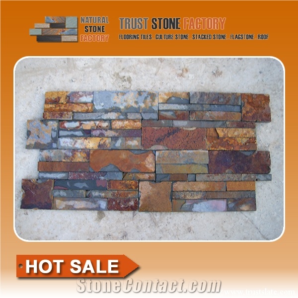 On Sale China Rusty Brown Slate Cultured Stone, Wall Cladding, Stacked Stone Veneer Clearance, Manufactured Stone Veneer
