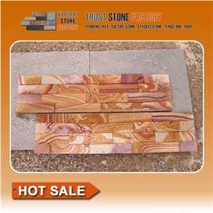 Rainbow Sandstone Waterfall Cultured Stone/Multicolor Stacked Stone/Sandstone Stackstone/Sanddtone Culture Stone/Thin Stone Veneer/Ledge Stone for Wall Cladding/Garden Waterfall/Pool Warterfall