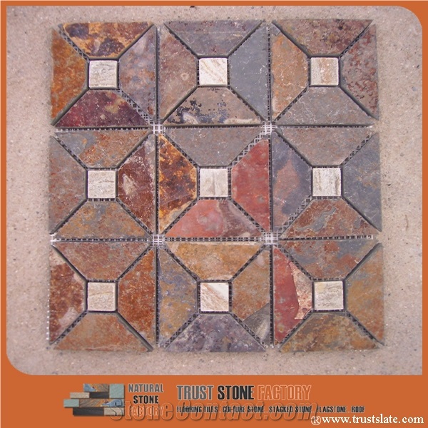 Rusty Brown Quartzite Mosaic Tiles,Tumbled Mosaic Pattern,Wall Mosaic,Floor Mosaic,Interior Decoration,Customized Mosaic Tile,Brown Mosaic Tile for Bathroom&Kitchen&Hotel Decoration