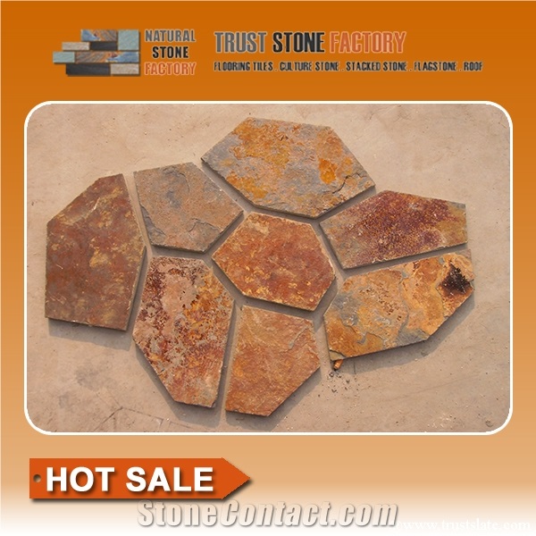 Rusty Slate Crazy Paving / Brown Slate Paving on Mesh / Copper Slate Net Paste / Rust Random Flag Stone/ Rustic Slate Flagstone