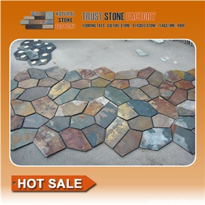 Rusty Slate Crazy Paving / Slate Paving on Mesh / Slate Net Paste / Random Flag Stone/ Rusty Slate Flagstone