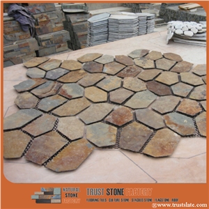 Rusty Slate Crazy Paving / Slate Paving on Mesh / Slate Net Paste / Random Flag Stone/ Rusty Slate Flagstone/ Random Flagstones/ Irregular Flagstones
