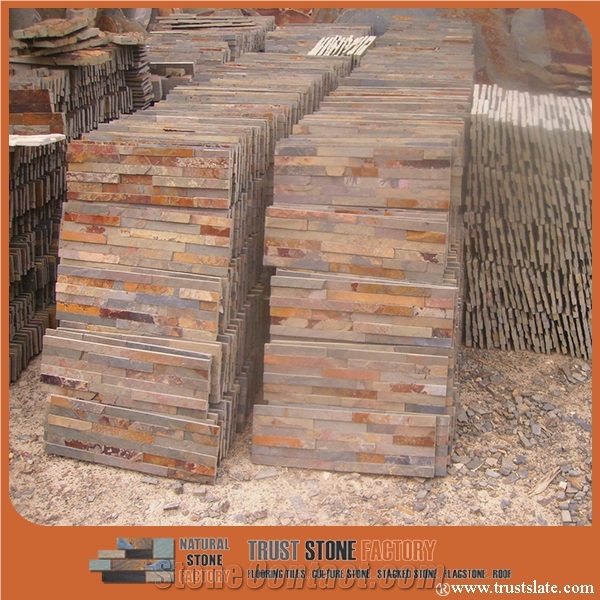 Rusty Slate Culture Stone, Brown Wall Cladding, Yellow Slate Wall Panel