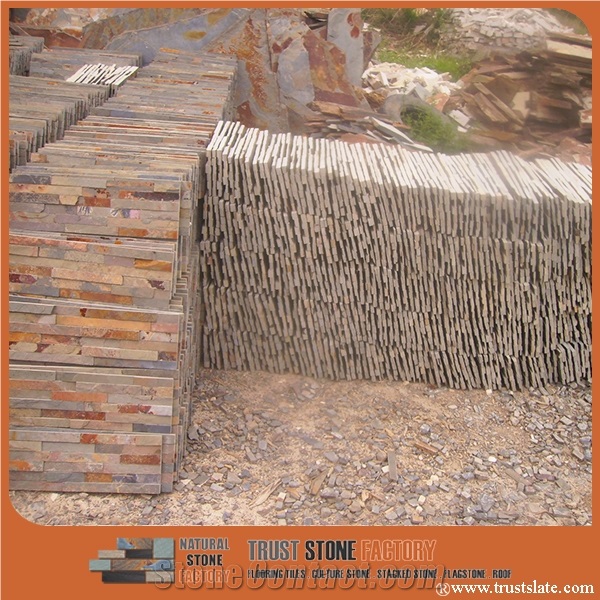 Rusty Slate Culture Stone, Brown Wall Cladding, Yellow Slate Wall Panel