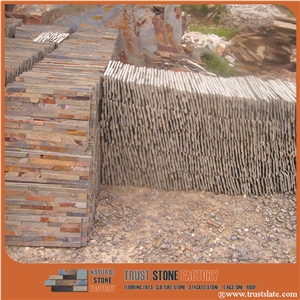 Rusty Slate Culture Stone, Brown Wall Cladding, Yellow Slate Wall Panel