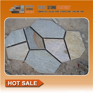 Slate Crazy Paving, Slate Mesh Paving, Slate Net Paste, Random Flag Stone Slabs, Beige Slate Crazy Paver, Gold Beige Slate Flagstone