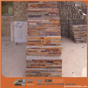 Slate Cultured Stone, Brown Rusty Culture Stone, Brown Thin Stone Veneer, Hebei Natural Surface Stone for Indoor and Outdoor Decoration