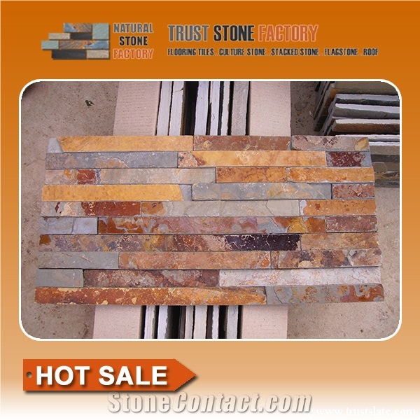 Slate Cultured Stone, Brown Rusty Culture Stone, Brown Thin Stone Veneer, Hebei Natural Surface Stone for Indoor and Outdoor Decoration