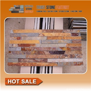 Slate Cultured Stone, Brown Rusty Culture Stone, Brown Thin Stone Veneer, Hebei Natural Surface Stone for Indoor and Outdoor Decoration