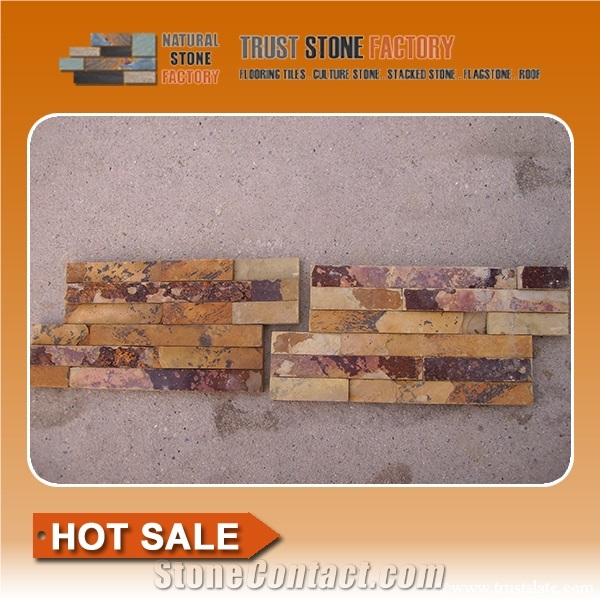 Slate Cultured Stone, Yellow Rusty Culture Stone, Brown Thin Stone Veneer, Hebei Natural Surface Stone for Indoor and Outdoor Decorate