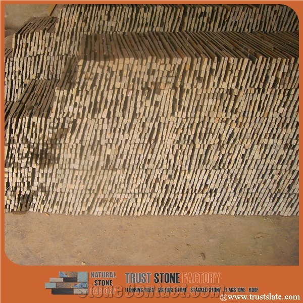 Slate Cultured Stone, Yellow Rusty Culture Stone, Brown Thin Stone Veneer, Hebei Natural Surface Stone for Indoor and Outdoor Decorate