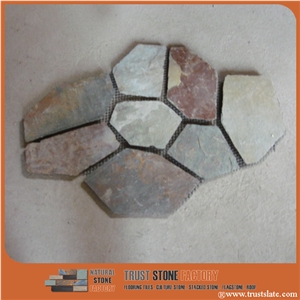 Slate Random Flagstone on Mesh,Rusty Slate Flagstone, Landscaping Stones, Crazy Stone, Irregular Flagstone Landscape