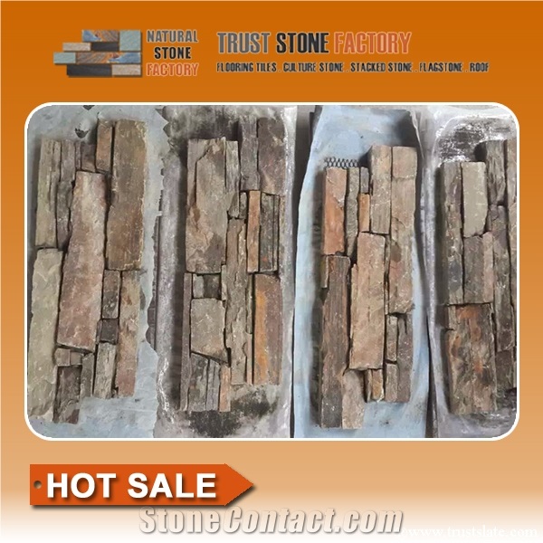 Stacked Stone Tile for Decoration,Brown Exteria Stacked Stone Veneer,Cheap Quartzite Stacked Stone Panels