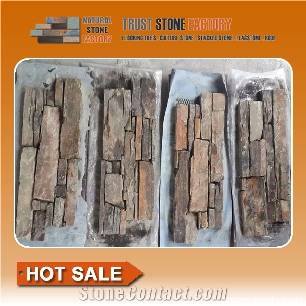Stacked Stone Tile for Decoration,Brown Exteria Stacked Stone Veneer,Cheap Quartzite Stacked Stone Panels