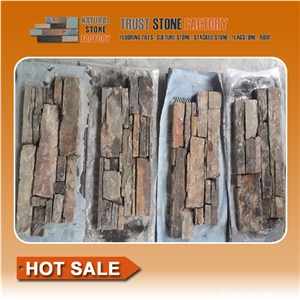 Stacked Stone Tile for Decoration,Brown Exteria Stacked Stone Veneer,Cheap Quartzite Stacked Stone Panels