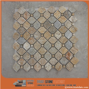 Stone Mosaic Tiles,Polish Hexagon with Yellow Dot Mosaic for Wall,Bathroom,Floor
