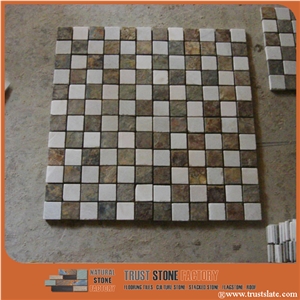 White Brown Quartzite Mosaic Tiles, Mix Stone Mosaic Pattern from China, Wall Mosaic, Floor Mosaic, Interior Decoration, Customized Mosaic Tile, Mosaic Tile for Bathroom&Kitchen&Hotel Decoration