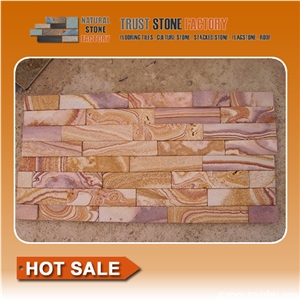 Yellow Colorful Rainbow Sandstone Multicolor Natural Surface Culture Stone Z Shape Pannel Wall Cladding