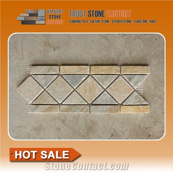 Yellow Mosaic Tile, Golden Stone for Wall and Floor Covering, Desert Walkway Pavers, Cultured Stone, Mosaic Pattern