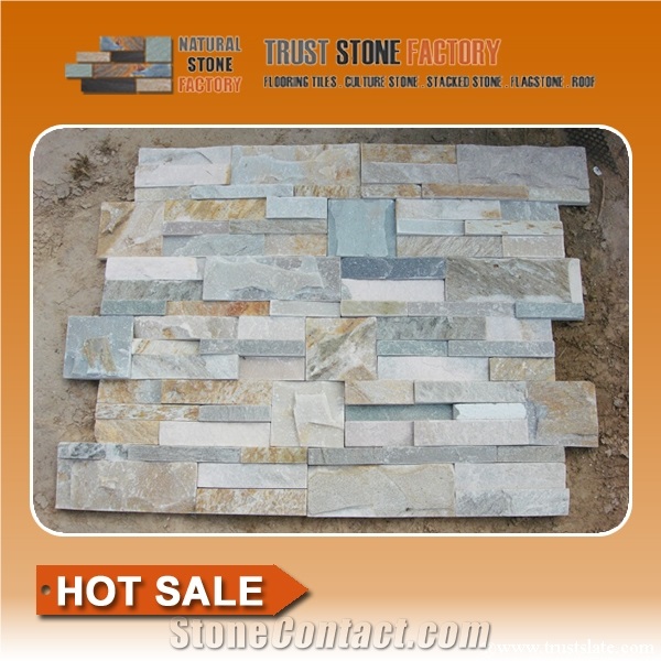 Yellow Quartzite Ledgestone,Thin Stone Veneer Panels,Cultural Stone Facade,Stacked Stone Veneer