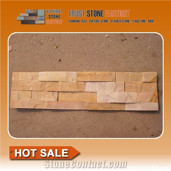 Yellow Quartzite Stone Cladding,Golden Quartzite Culture Stone,Yellow Stacked Stone,Natural Thin Stone Veneer,Outdoor Quartzite Ledgestone,Stone Wall Panels
