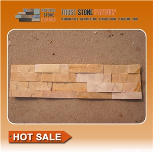 Yellow Quartzite Stone Cladding,Golden Quartzite Culture Stone,Yellow Stacked Stone,Natural Thin Stone Veneer,Outdoor Quartzite Ledgestone,Stone Wall Panels