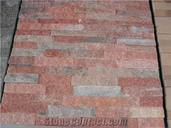 China Red Quartzite Culture Stone, Quartzite Wall Cladding, Quartzite Wall Decoration, Ledge Stone
