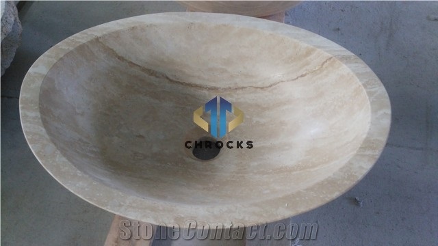Beige Travertine Oval Sink Bath Basin Wash Bowl