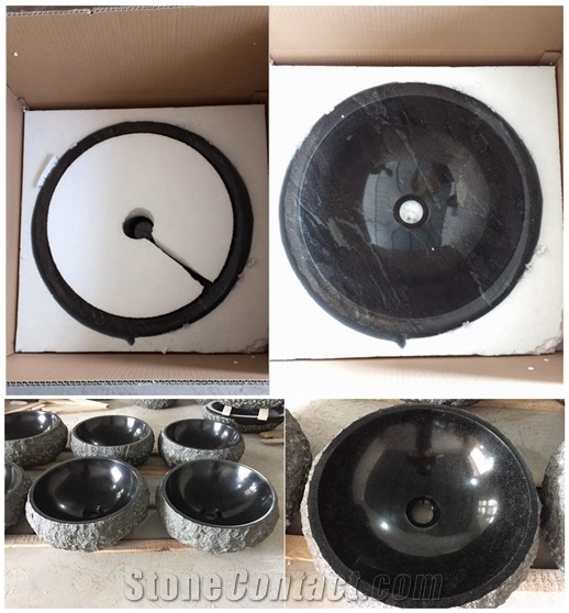 Shanxi Black Granite Bath Sinks,Natural Cleft Black Washing Basin,Dark Black Granite Vessel,China Black Granite Sinks