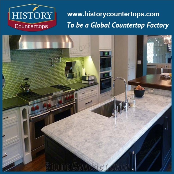 2017 New Trends Polished Crystal White Marble Kitchen Island Tops Worktops, Engineered Countertops Polished Surface with Customized Edges for Multi-Family Projects
